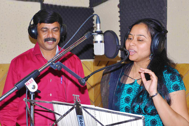 Priyadarshini with Music Composer U. K. Murali during Tamil movie song recording