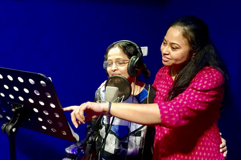 Priyadarshini teaching voice techniques to the student in Studio singing course