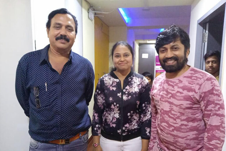 Priyadarshini with Music Composer Krupakar & Director P. V. S. Guruprasad during the song recording of Kannada movie Jhansi I.P.S