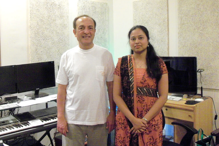Priyadarshini with Music Composer Mano Murthy during Kannada movie song recording