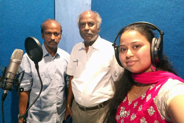 Priyadarshini with Music Composer Soundaryan during Tamil movie song recording