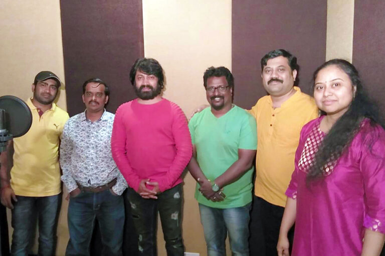 Priyadarshini with Music Composer Sri Krupa & Mahesh Mahadev during the recording of Tamil movie Maaligai